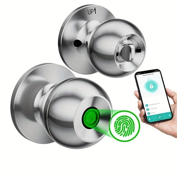 Smart Door Knob, Fingerprint Door Lock, Smart Lock Biometric Door Lock Fingerprint Door Knob With Tuya App Control, Suitable For Bedroom, Cloakroom, Apartments Offices, Hotels (Battery Included)