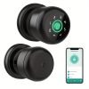 GHome Smart Fingerprint Door Lock with Keypad Door Knob, Biometric Door Smart Lock & App Control, Suitable for wooden or steel doors from 3.5-5.5 cm/ 1.38-2.17 inch, Interior Door Knob with Key Great for Bedroom, Apartments, Offices and Hotels, Uses 4 AAA