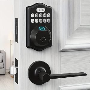 Smart Keyless Entry Door Lock With Electronic Keypad Deadbolt & Lever - Easy Installation & Auto Lock Feature For Front Door Security (Battery Not Included)