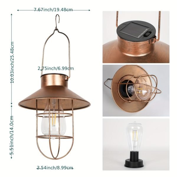 Outdoor Lanterns With Solar Power, Hanging Solar Lights Outdoors, Metal Waterproof Solar Lights With Warm White Edison Bulbs For Fence/garden/yard/porch Decoration