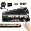 Car Rearview Mirror Camera, 9.66" Dual 1080P IPS Full Touch Screen Waterproof Front And Rear Cameras, Parking Assist And Monitor, Night Vision, 160° Viewing Angle, Split Screen Display With 8GB Memory Card