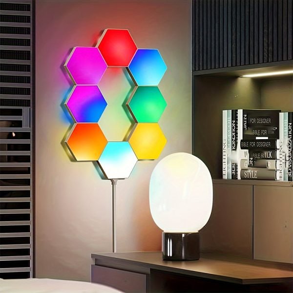 Hexagonal Light Sound Control Light Smart DIY Hexagonal Wall Light Smart Application Control Dual Control LED Light Wall Panel and Usb power Supply for Office Bedroom Games Room Decoration with a Variety of Bright Color Mode Unlimited Creativity Make Grea