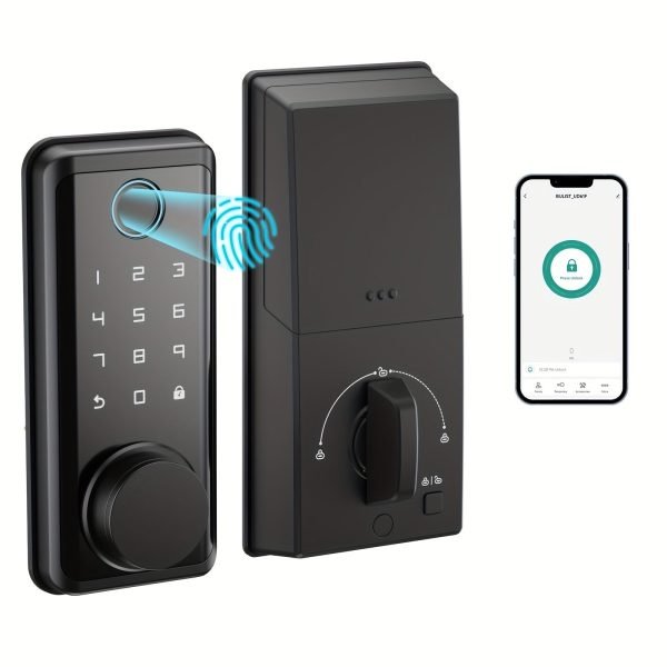 BULIST Smart Lock, Fingerprint Door Lock, Keyless Entry Door Lock, Touchscreen-Backlit Keypad Deadbolt - Tuya APP Full Control, Easy Installation and Programming - Black (Sales only in North America)