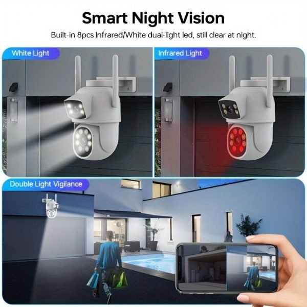 4MP(2MP+2MP) WiFi Security Camera Outdoor, Dual Lens 2.4/5ghz Wireless IP Camera Video Surveillance For Home Security CCTV Monitor,AI Human Tracking, Color Night Vision,Two Way Audio,Pan Tilt Rotation,Work For Eseecloud APP,Without TF Card