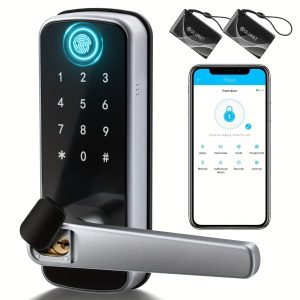 Smart Door Lock, Keyless Entry Door Lock Fingerprint Door Lock With Keypad Digital Door Lock With Handle For Home, Rental, Office And Hotel (Silvery)