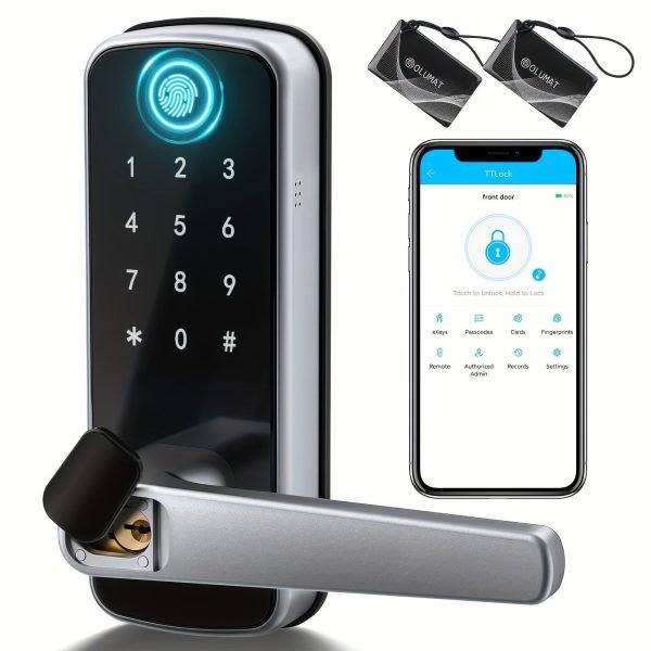 Smart Door Lock, Keyless Entry Door Lock Fingerprint Door Lock With Keypad Digital Door Lock With Handle For Home, Rental, Office And Hotel (Silvery)