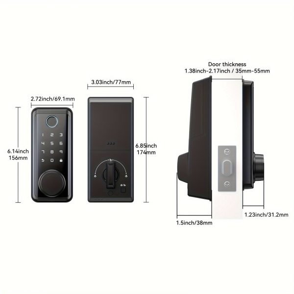 BULIST Smart Lock, Fingerprint Door Lock, Keyless Entry Door Lock, Touchscreen-Backlit Keypad Deadbolt - Tuya APP Full Control, Easy Installation and Programming - Black (Sales only in North America)