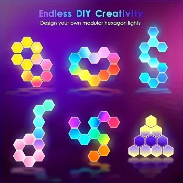 6pcs Music Sync Hexagon Lights - Smart APP And Remote RGB Wall Light Hexagonal Modular Light Honeycomb Shape Panels LED Lights For Bedroom And Study Decor