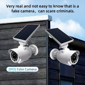 3870f13fa74f4bcd59d7be1b7e0b16b0 2 Packs, Solar Powered Dummy Camera, Fake Security Camera With LED PIR Motion Sensor Detection Light, Flood Light For Garden, Outdoor, Homes, Office, Shops, Garage