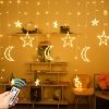 1 set of 12 pieces twinkling LED curtain string lights star and moon string star moon lights Ramadan Christmas decoration lights suitable for wedding Valentine's Day home garden bedroom outdoor indoor wall decoration