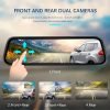 Car Rearview Mirror Camera, 9.66" Dual 1080P IPS Full Touch Screen Waterproof Front And Rear Cameras, Parking Assist And Monitor, Night Vision, 160° Viewing Angle, Split Screen Display With 8GB Memory Card