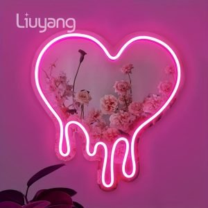 1pc Pink Heart Mirror Neon Signs For Wall Decor, Neon Mirror Lights For Women Girls Room Decor, USB Powered Led Signs For Preppy Room Decor, Pink Party Decor