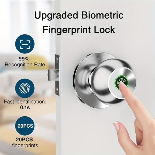 Smart Door Knob, Fingerprint Door Lock, Smart Lock Biometric Door Lock Fingerprint Door Knob With Tuya App Control, Suitable For Bedroom, Cloakroom, Apartments Offices, Hotels (Battery Included)