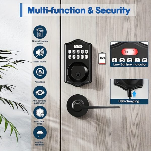 Smart Keyless Entry Door Lock With Electronic Keypad Deadbolt & Lever - Easy Installation & Auto Lock Feature For Front Door Security (Battery Not Included)