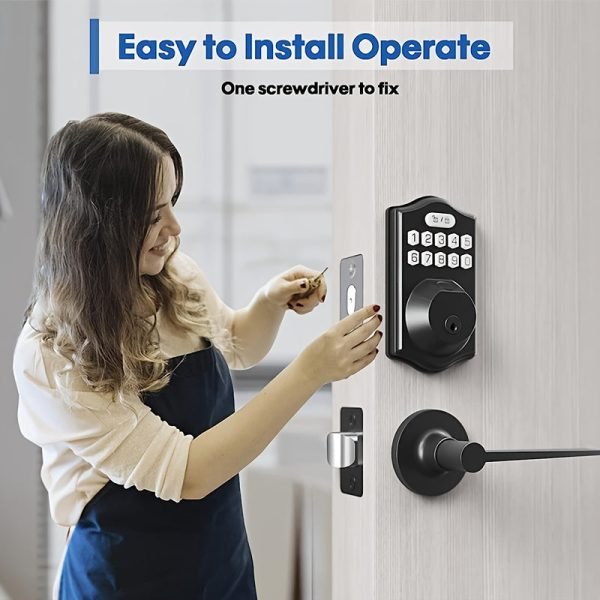 Smart Keyless Entry Door Lock With Electronic Keypad Deadbolt & Lever - Easy Installation & Auto Lock Feature For Front Door Security (Battery Not Included)