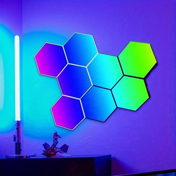 10pcs DIY Smart Hexagonal Lights Wall Lights LED Wall Panel Lights, USB-Power Connectors, Smart Application Control And Music Control, Hexagonal Lights For Game Room Party Bedroom Decoration