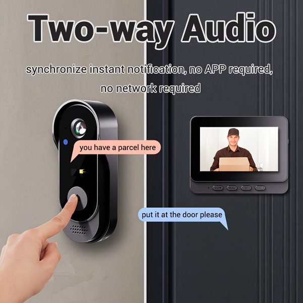 1 Set, Waterproof True Wireless Video Doorbell, 480P Camera Pixel, With 4.3 Inch Screen Real Time Indoor Monitor, No App Required, No Network Required, Friendly Using For Elders, Support SD Card Slot Saving Images & Videos, Local Storage
