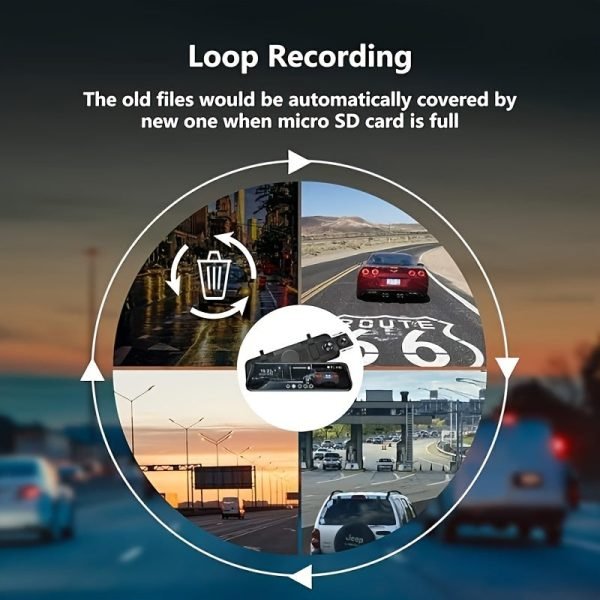 Car Rearview Mirror Camera, 9.66" Dual 1080P IPS Full Touch Screen Waterproof Front And Rear Cameras, Parking Assist And Monitor, Night Vision, 160° Viewing Angle, Split Screen Display With 8GB Memory Card