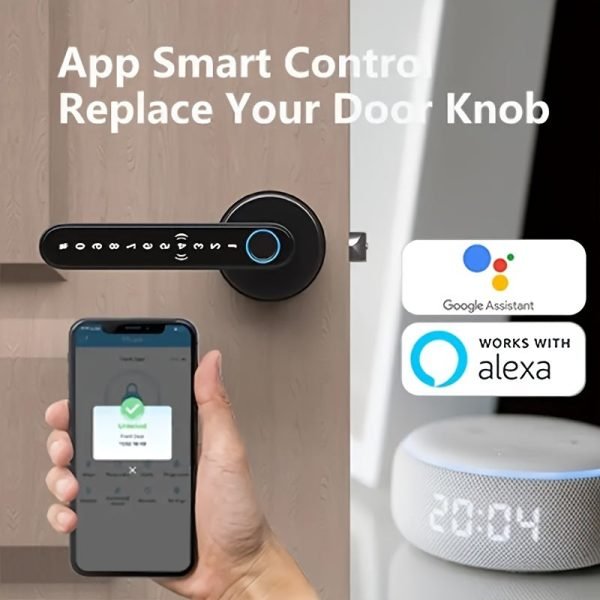 Smart Fingerprint Door Lock Waterproof Door Lock APP/Code/Key Card/Key 5-1 Unlock Way Gift For Birthday/Easter/President's Day (Battery Included)