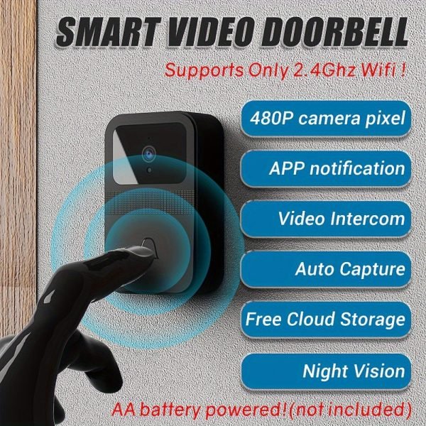 Smart Doorbell With Home App Allows You To Watch And Share Videos Remotely, Adjust Sound, 480P HD Clear Night Vision, Store Videos In The Cloud, No Battery.