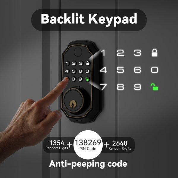 Fingerprint Smart Lock, Keyless Entry Lock, Fingerprint Deadbolt Lock - Backlit Keypad, One-Time Pin Code, Auto Lock Enable Or Disable, Voice Prompt, Long Battery Life, Easy To Install And Programm (Sales Only In North America)
