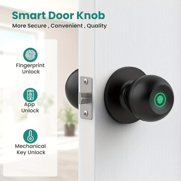 Smart Door Knob, Fingerprint Door Lock Smart Lock Biometric Door Lock Fingerprint Door Knob With App Control, Suitable For Bedroom, Cloakroom, Apartments Offices, Hotels - S10Y