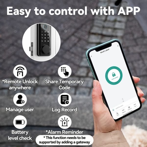 BULIST Smart Lock, Fingerprint Door Lock, Keyless Entry Door Lock, Touchscreen-Backlit Keypad Deadbolt - Tuya APP Full Control, Easy Installation and Programming - Black (Sales only in North America)
