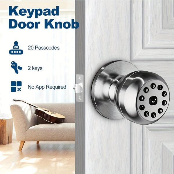 S10M Keypad Smart Door Knob, Smart Lock With Keypad Smart Door Lock Digital Door Lock With Keypad For Indoors Bedrooms, Apartments-Battery Included