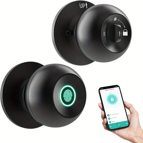 Smart Door Knob, Fingerprint Door Lock, Smart Lock Biometric Door Lock Fingerprint Door Knob With Tuya App Control, Suitable For Bedroom, Cloakroom, Apartments Offices, Hotels (Battery Included)