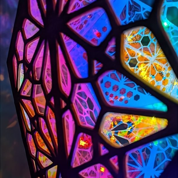 Wooden Bohemian Floor Lamp, USB Charging Hollow Geometric Colorful Lamp Retro Bohemian Light Lamp, LED Colorful Diamond Lights 3D Projection Night Lamp Desk Lamp Home Decor