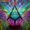 Wooden Bohemian Floor Lamp, USB Charging Hollow Geometric Colorful Lamp Retro Bohemian Light Lamp, LED Colorful Diamond Lights 3D Projection Night Lamp Desk Lamp Home Decor