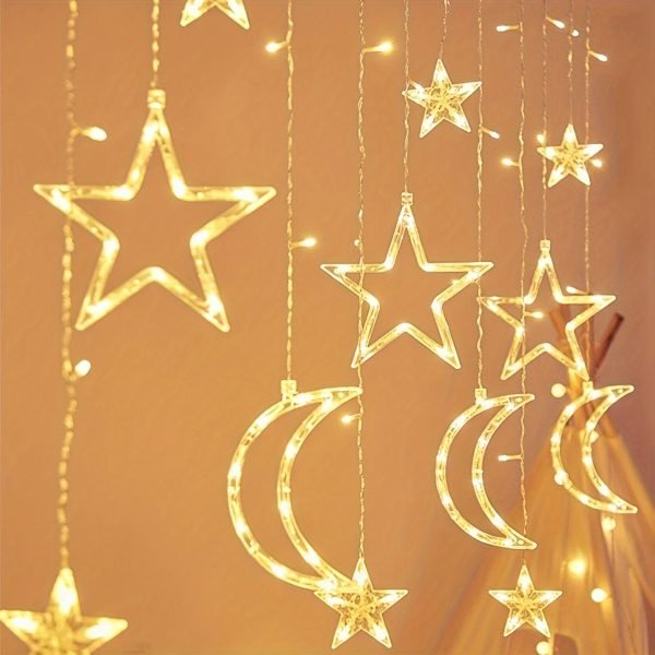 1 set of 12 pieces twinkling LED curtain string lights star and moon string star moon lights Ramadan Christmas decoration lights suitable for wedding Valentine's Day home garden bedroom outdoor indoor wall decoration