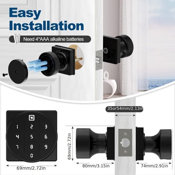 GeekTale Keyless Entry Door Lock With Keypad, Smart Door Knob Keypad Door Knob, Smart Lock With Keypad Smart Door Lock Digital Door Lock With Keypad For Indoors Bedrooms, Apartments, AirBnbs
