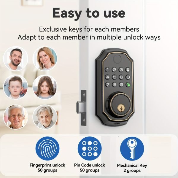 Fingerprint Smart Lock, Keyless Entry Lock, Fingerprint Deadbolt Lock - Backlit Keypad, One-Time Pin Code, Auto Lock Enable Or Disable, Voice Prompt, Long Battery Life, Easy To Install And Programm (Sales Only In North America)