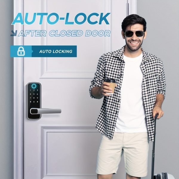 Smart Door Lock, Keyless Entry Door Lock Fingerprint Door Lock With Keypad Digital Door Lock With Handle For Home, Rental, Office And Hotel (Silvery)