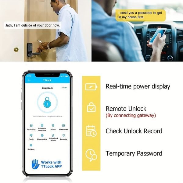 Touch Screen Half Panel Lock TTLOCK-TH04T 5-in-1 Keyless Entry Door Locks, Smart Door Lock Fingerprint Door Lock Keypad Door Lock
