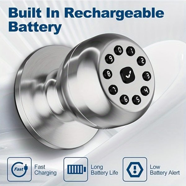 S10M Keypad Smart Door Knob, Smart Lock With Keypad Smart Door Lock Digital Door Lock With Keypad For Indoors Bedrooms, Apartments-Battery Included
