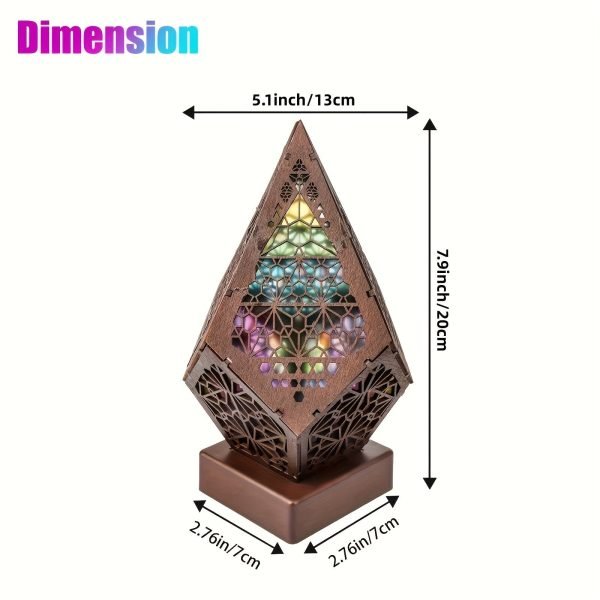 Wooden Bohemian Floor Lamp, USB Charging Hollow Geometric Colorful Lamp Retro Bohemian Light Lamp, LED Colorful Diamond Lights 3D Projection Night Lamp Desk Lamp Home Decor