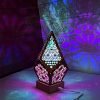 Wooden Bohemian Floor Lamp, USB Charging Hollow Geometric Colorful Lamp Retro Bohemian Light Lamp, LED Colorful Diamond Lights 3D Projection Night Lamp Desk Lamp Home Decor