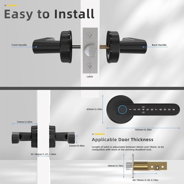 Smart Fingerprint Door Lock Waterproof Door Lock Fingerprint/Code/Key Card/Key 4-1 Unlock Way Gift For Birthday/Easter/President's Day (AA Battery Included)