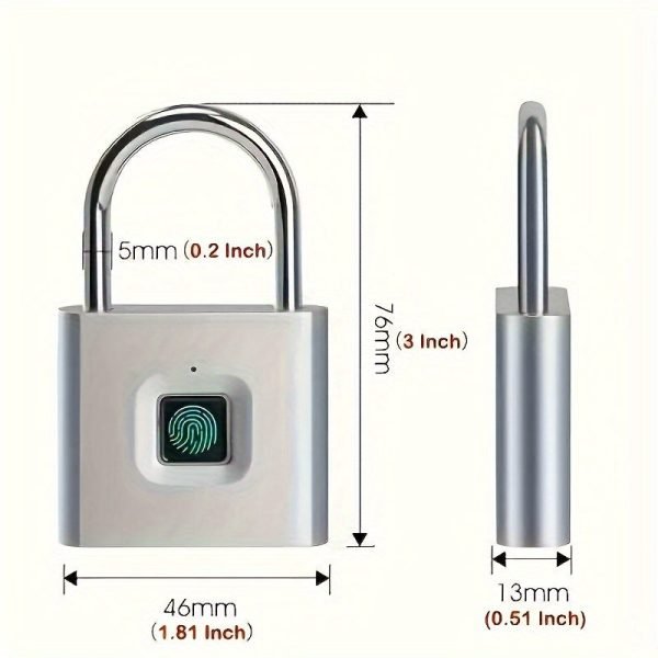 Mini Smart Fingerprint Padlock, Waterproof Security Door Lock, Antitheft Keyless USB Rechargeable Lock For Suitcase Luggage