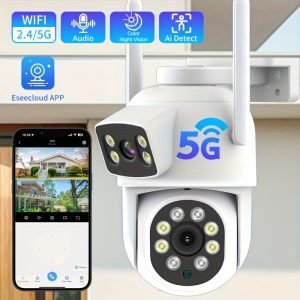 f4e4648d-ba6a-4c3c-ba87-b38a8beb7d38-1 4MP(2MP+2MP) WiFi Security Camera Outdoor, Dual Lens 2.4/5ghz Wireless IP Camera Video Surveillance For Home Security CCTV Monitor,AI Human Tracking, Color Night Vision,Two Way Audio,Pan Tilt Rotation,Work For Eseecloud APP,Without TF Card