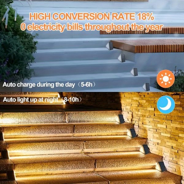 2 Packs Solar Stair Lights, High Brightness, RGB Steps Outdoor, Suitable For Garden Backyard Stairs, Stairs, Front Steps, Porches And Decks, Warm White